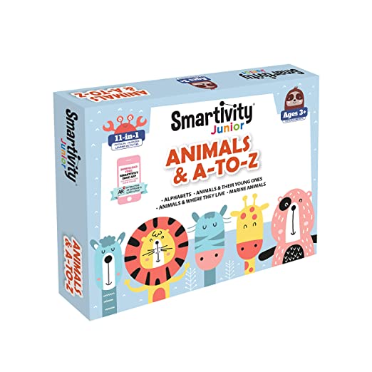 Smartivity Junior Animals & A-to-Z Pre-School STEAM Learning Educational Toy Art & Craft Play 11 in 1 Activity Kit Gift Box 2 - 5 yrs Toddler Baby Augmented Reality Coloring FREE APP Interactive Flash Cards Pack of 10