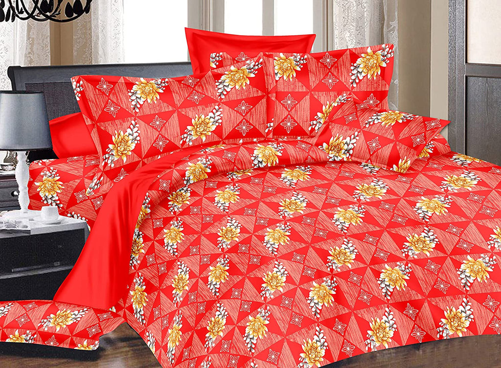 Sleeping Owls Satiny Printed 100% Soft Cotton 210 Tc Double Bedsheet with 2Pc Pillow Cover-228 cm X 254 cm - S-90 (Poppy Red)