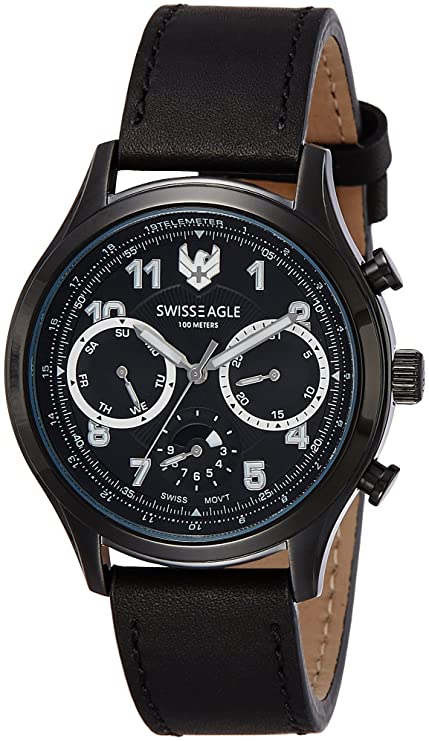 Open Box Unused Swiss Eagle Chronograph Black Dial SE9092LSIPB01