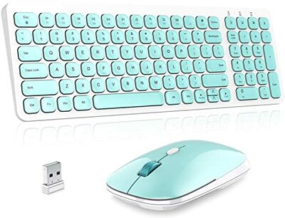 Wireless Keyboard Mouse Combo Cimetech Compact Full Size Aqua Green