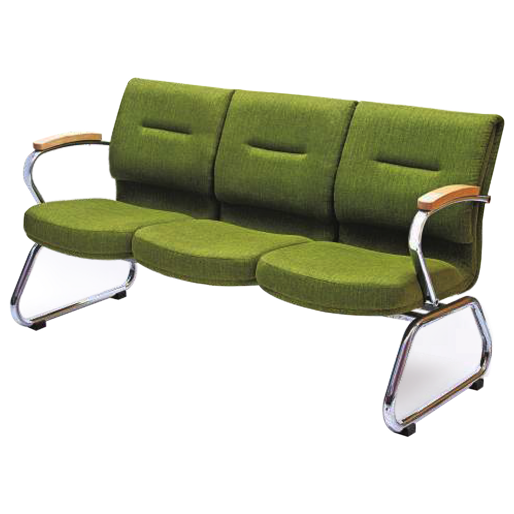 Detec™ Visitor Steel Frame Sofa Three Seater top wood arms crome frame in Green Color