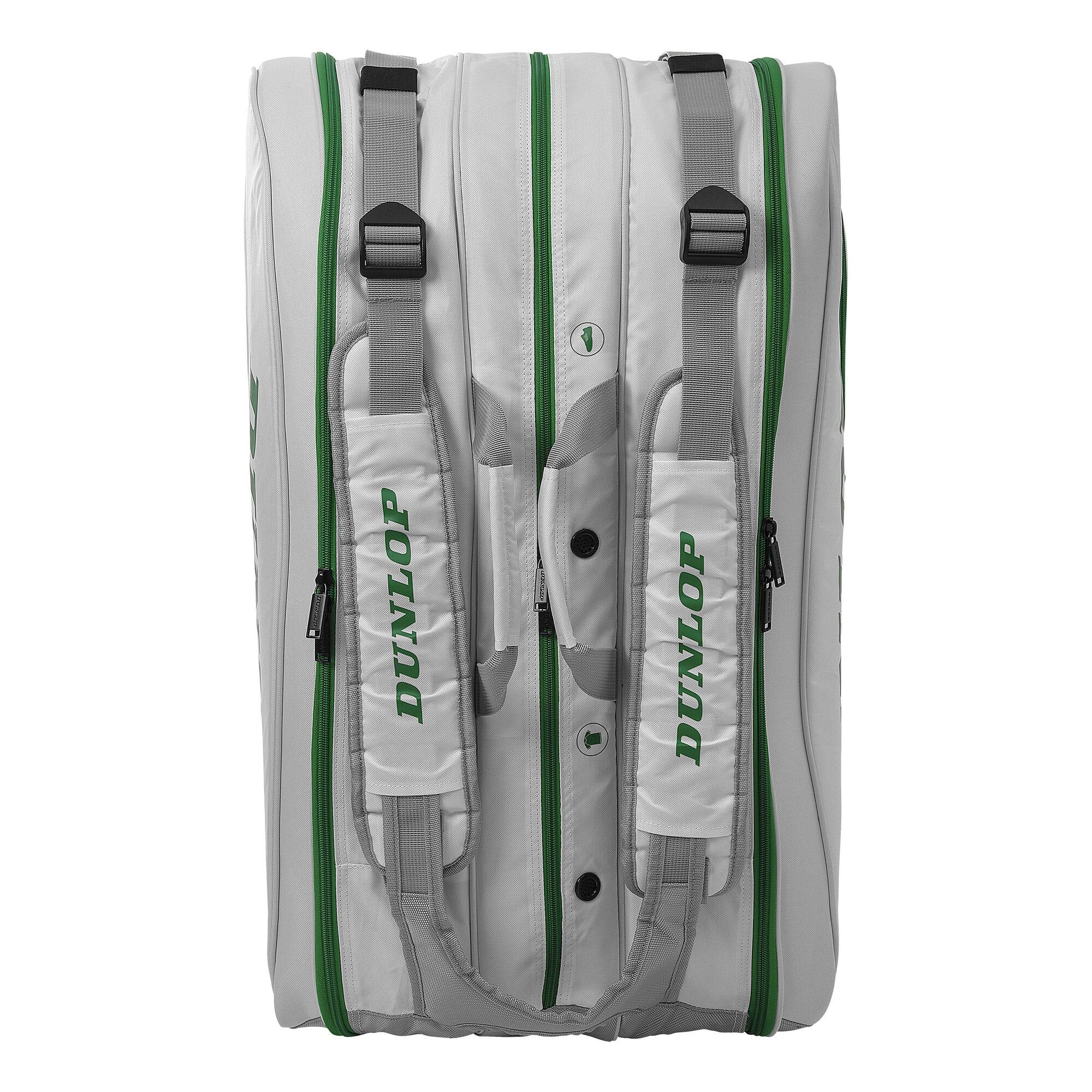 डनलप एसएक्स-परफॉर्मेंस थर्मो रैकेट बैग 12 पैक - सफेद, हरा