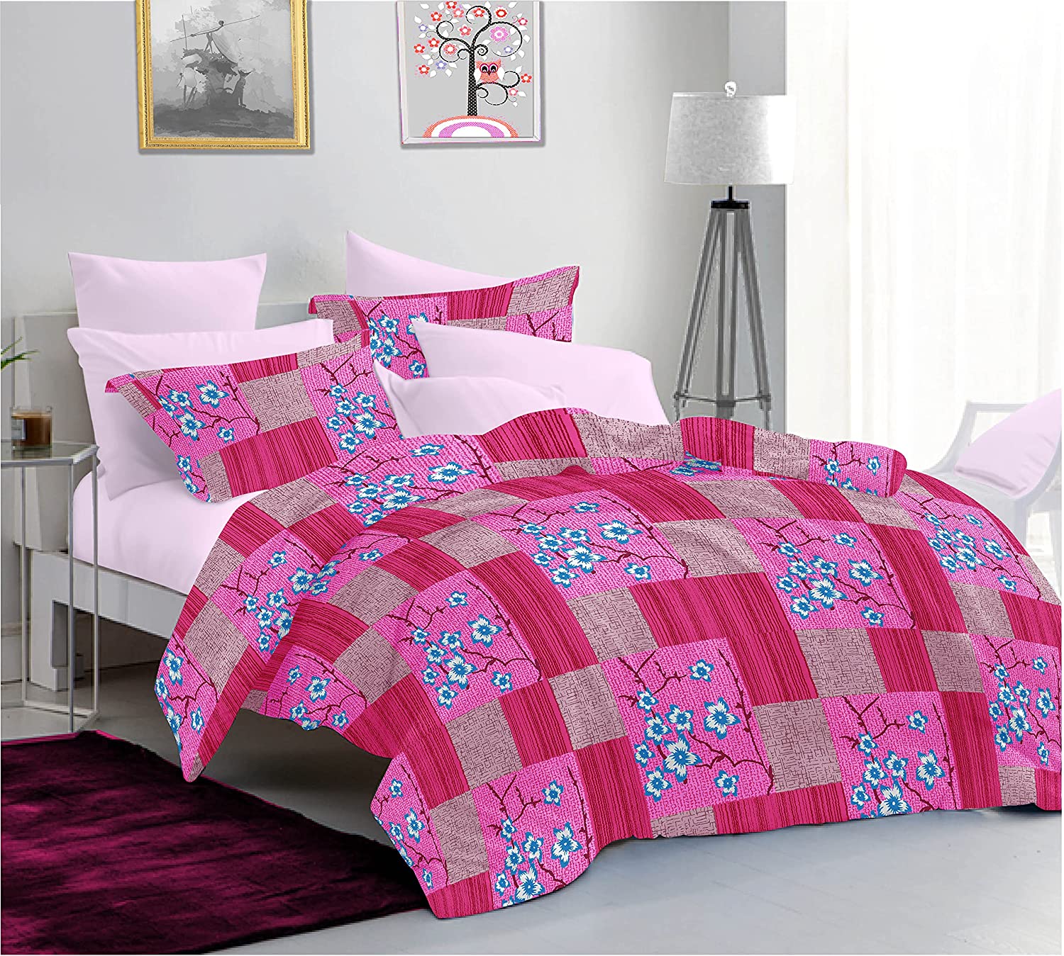 Sleeping Owls Allure 100% Soft Cotton 144 Tc Double Bedsheet with 2Pc Pillow Cover-228Cm X 254 cm