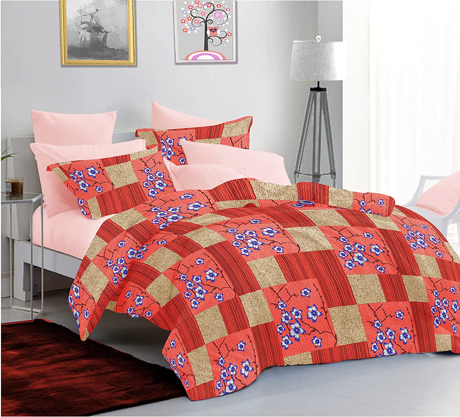 Sleeping Owls Allure 100% Soft Cotton 144 Tc Double Bedsheet with 2Pc Pillow Cover-228Cm X 254 cm