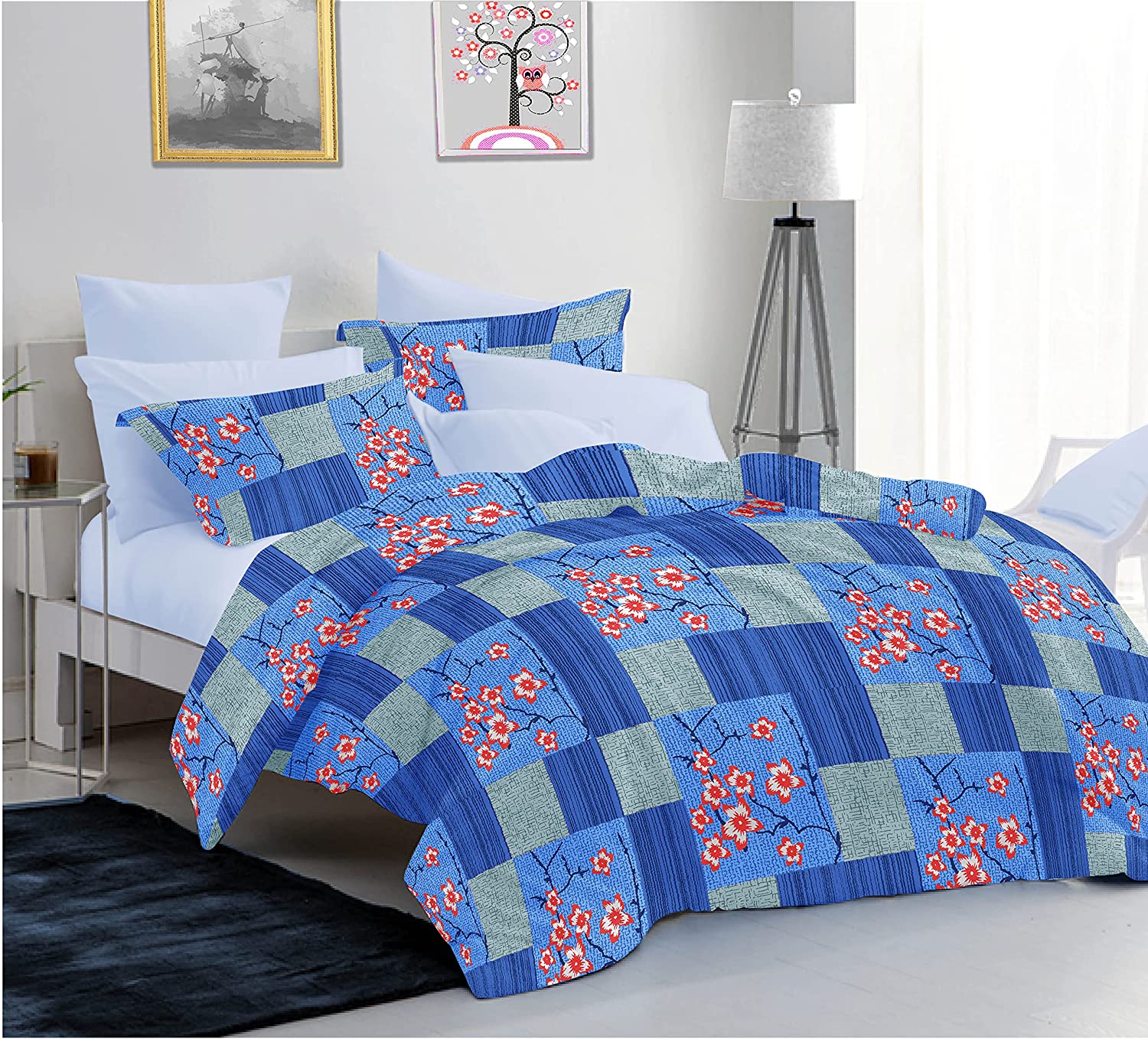 Sleeping Owls Allure 100% Soft Cotton 144 Tc Double Bedsheet with 2Pc Pillow Cover-228Cm X 254 cm