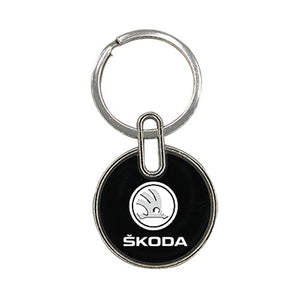 Detec™ Skoda Keychain Round Shape Black Metal Pack of 10
