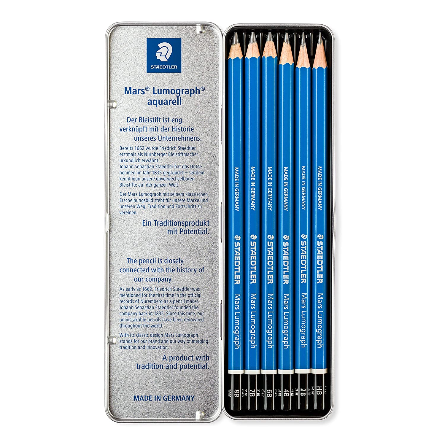 Detec™ STAEDTLER Mars Lumograph Pencils in 6 assorted degree - Metal box