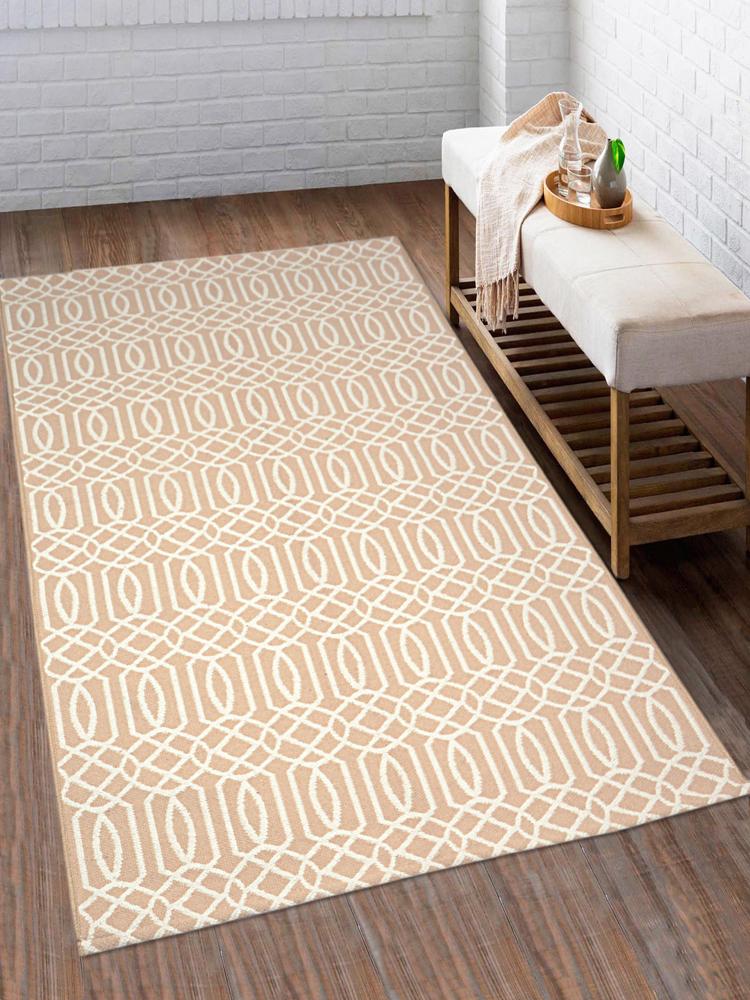 Saral Home Detec™ Beige Geometric Pattern Pure Cotton Yarn Rug- 90x150 Cm