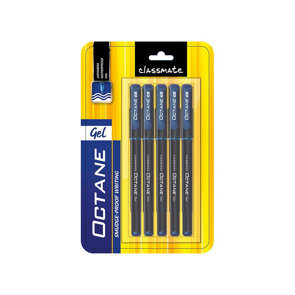 क्लासमेट ऑक्टेन जेल पेन ब्लू 5पीसी ब्लिस्टर पैक 4030190 90 का पैक