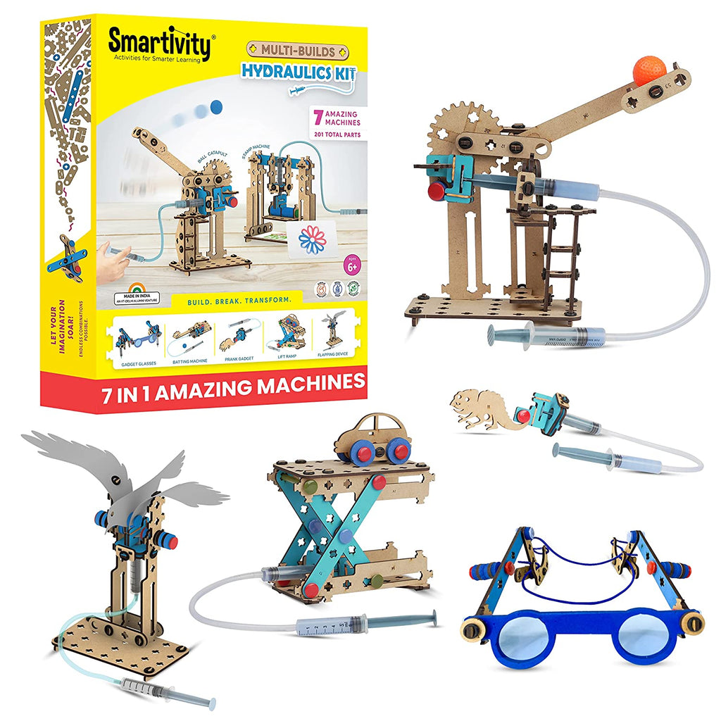 Smartivity 7 in 1 Multi-Builds Hydraulic Kit STEM DIY Fun Toy for Kids 6 to 12, Best Birthday Gift Toy for Boys & Girls Age 6-8-10-12, Science Toy, Educational Based Activity Game, Made in India Pack of 6