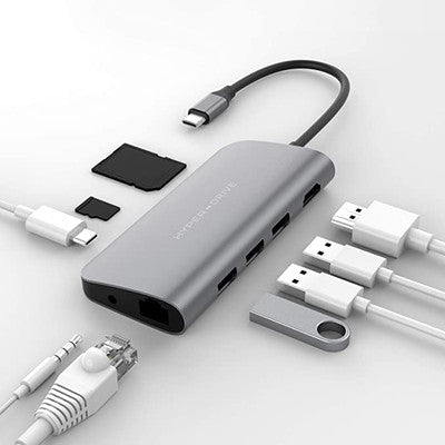 HyperDrive USB-C Hub Adapter for iPad Pro, MacBook Pro/Air, Power 9-in-1 USBC Hub Dongle