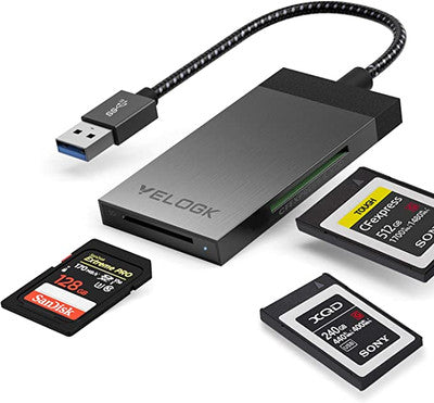 VELOGK CFexpress/XQD कार्ड रीडर, डुअल-स्लॉट USB 3.2(10Gbps) CFexpress टाइप बी मेमोरी कार्ड
