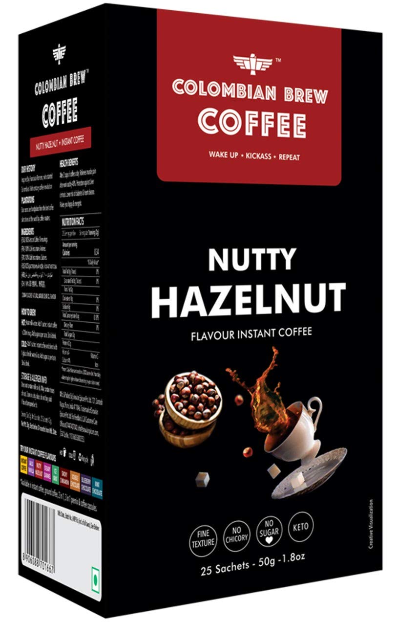 Colombian Brew Pure Nutty Hazelnut Instant Coffee (50g) (Pack oF2)