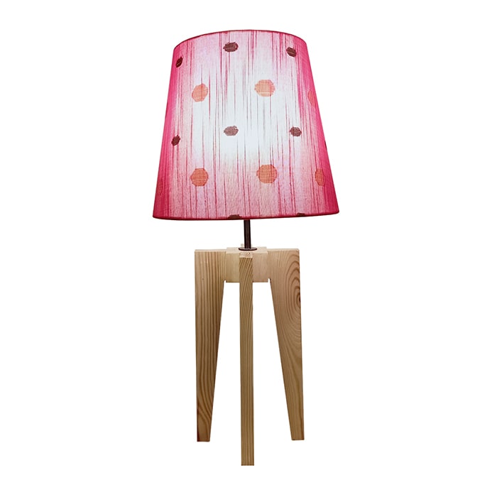 Jet Beige Wooden Table Lamp with Red Printed Fabric Lampshade