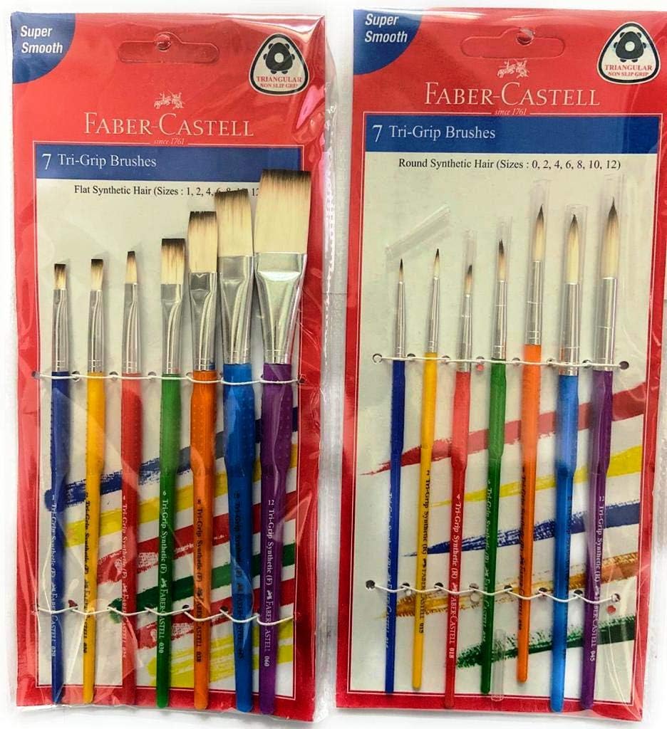 Faber Castell Paint Brush TRI Grip Set of 14 (7 Flat +7 Round) Pack of 10