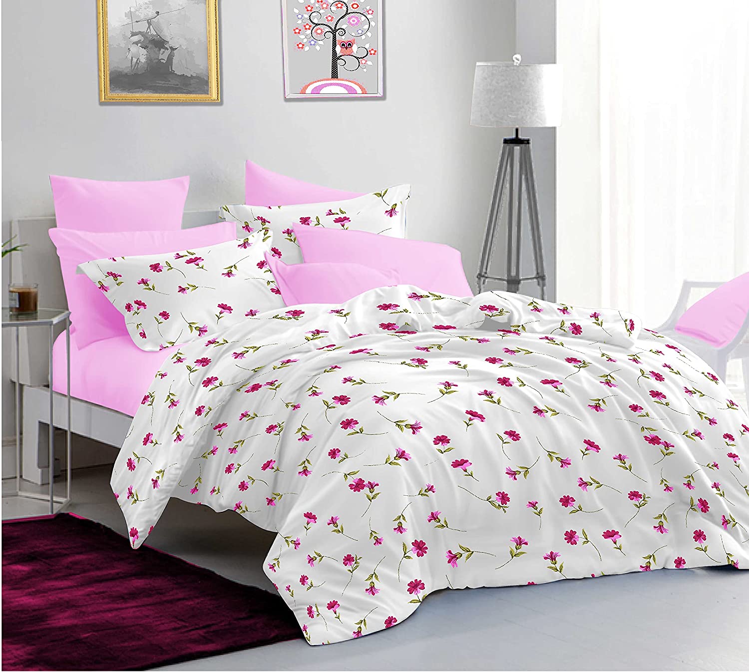 Sleeping Owls Allure 100% Soft Cotton 144 Tc Double Bedsheet with 2Pc Pillow Cover-228Cm X 254 cm