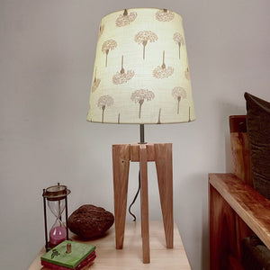Jet Brown Wooden Table Lamp with Yellow Printed Fabric Lampshade