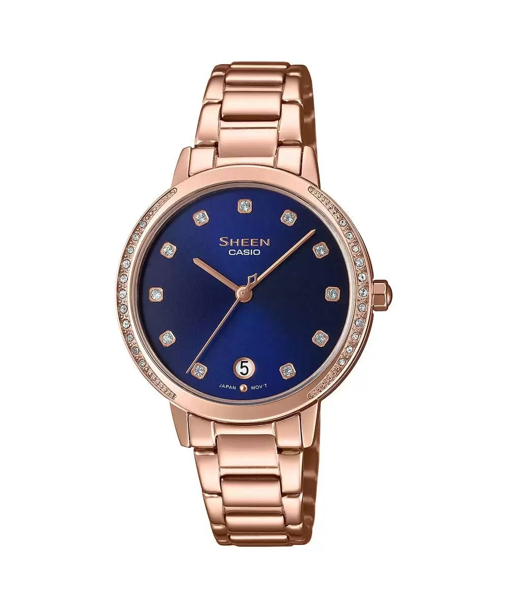 Casio Sheen SHE 4056PG 2AUDF SX270 Blue Pink Gold IP Women's Watch