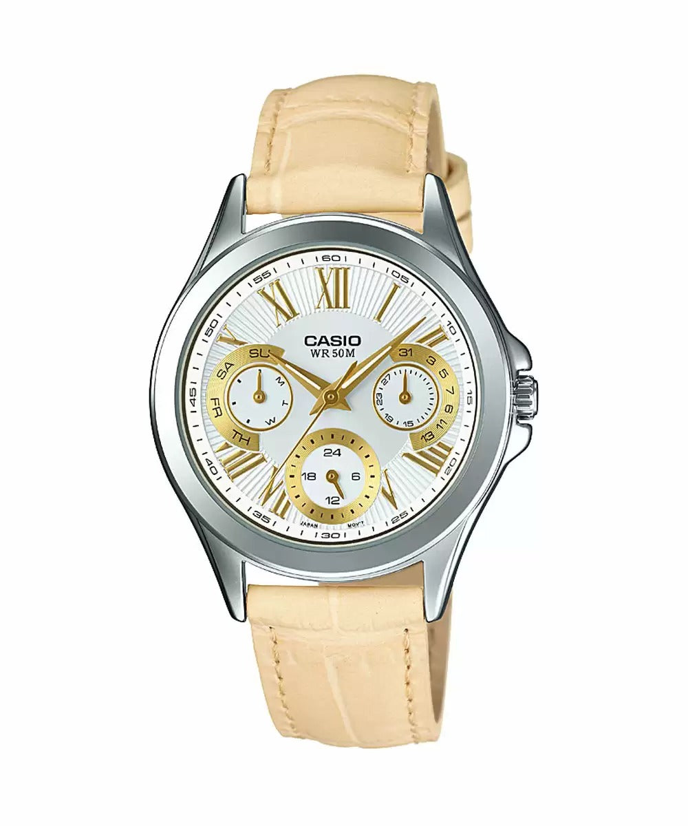 Casio Enticer Ladies LTP E308L 7A1VDF A1067 Beige Multi Dial Women's Watch