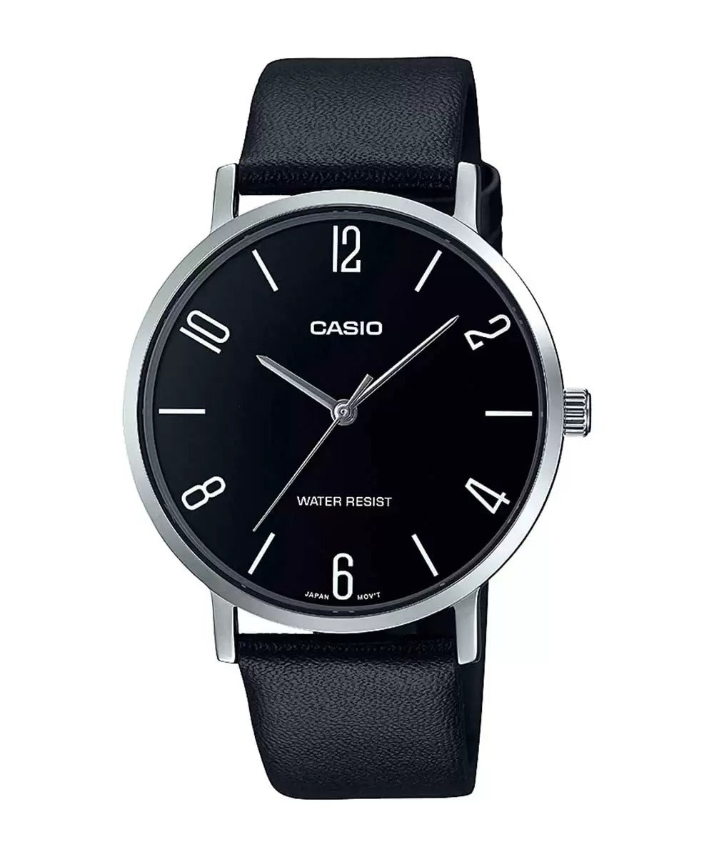 Casio Enticer MTP VT01L 1B2UDF A1821 Black Leather Men's Watch