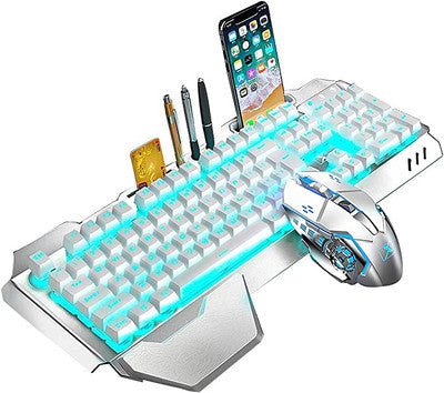 Wireless Keyboard and Mouse,Blue LED Backlit Rechargeable Keyboard Mouse with 3800mAh