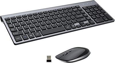 Wireless Keyboard and Mouse,FENIFOX Full-Size USB Dual System Switching Double Ergonomic Whisper-Quiet Compatible Grey Black
