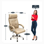 Load image into Gallery viewer, Detec™ Perfect Leatherette Office Chair with High Back , Fixed Comfortable Arm Rest in Cream Colour
