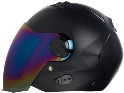 Detec™ Dashing Motorbike Helmet  (Black with Rainbow Visor)