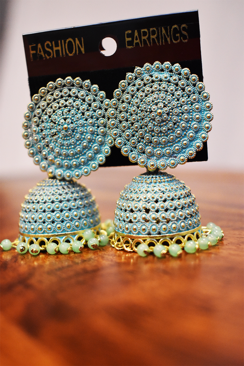 Buy Bollywood Oxidized Gold Plated Party Wear Stone Earrings Light Weight Sky  Blue Beaded Jhumka Jhumki Earrings Jewelry Women Online in India - Etsy