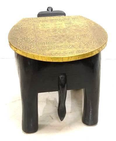 Traditional Round Elephant Shape Rajasthani Golden Patra Wooden Stool ( Model : 223 ) - Detech Devices Private Limited