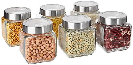 Amazon Brand Solimo Square Glass Storage Containers Set of 6 580 ml