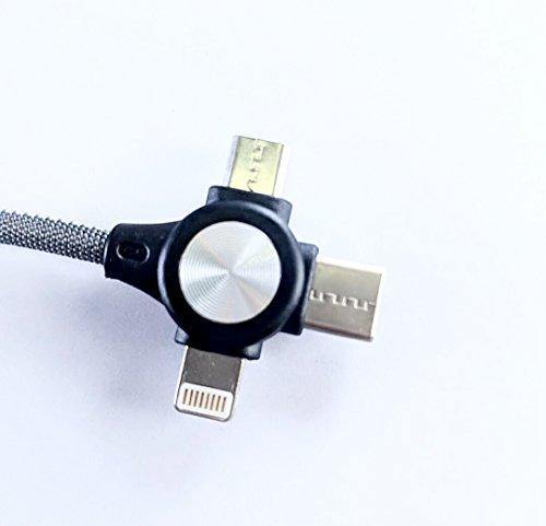 3 - in - 1 USB Type Data & Charging Cable - Type C & Micro USB & Lightning Port - Grey Colour- 1 Meter - 2 A - Detech Devices Private Limited