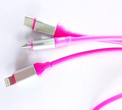 3 - in - 1 USB Type Data & Charging Cable - Type C & Micro USB & Lightning Port - Pink- 1 Meter - 2 A - Detech Devices Private Limited