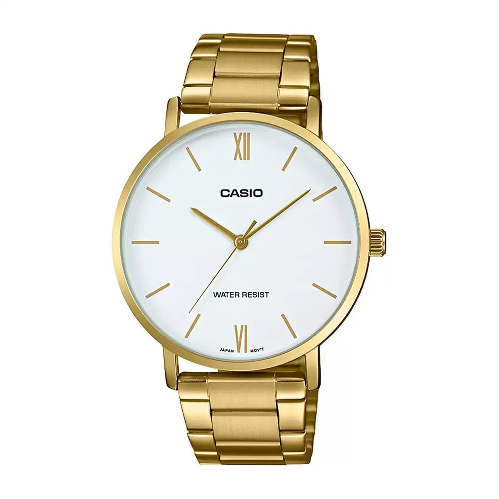Casio Enticer MTP VT01G 7BUDF A1780 Gold Whit Analog Men's Watch