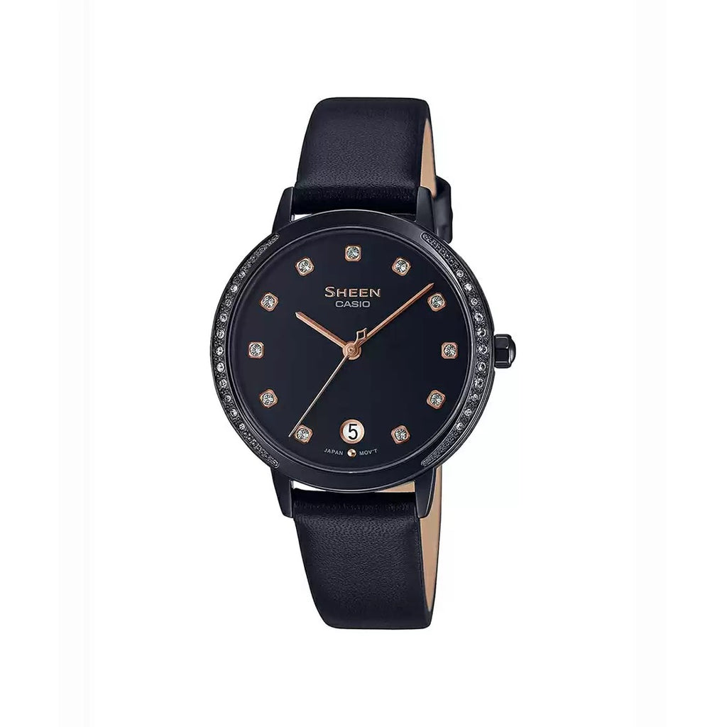 Casio Sheen SHE 4056BL 1AUDF SH236 Black Leather Women's Watch