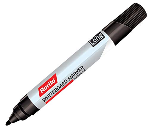 Detec™ रोरिटो व्हाइटबोर्ड लॉन्ग राइटिंग मार्कर पेन, काला - 10 का पैक