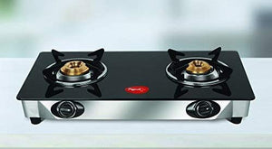 Pigeon Ayush 2 Burner Gas Stove, Manual Ignition, Black