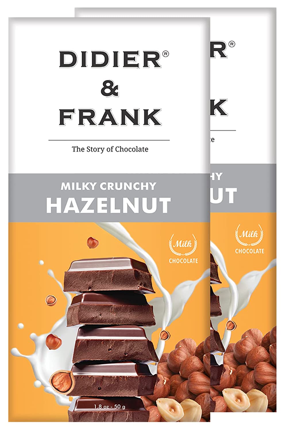 डिडिएर और फ्रैंक क्रंची हेज़लनट मिल्क चॉकलेट, 50 ग्राम 2 का पैक