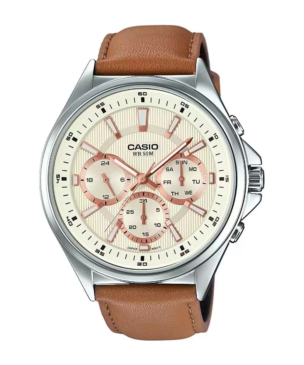 Casio Enticer एनालॉग ऑफ व्हाइट डायल पुरुषों की घड़ी MTP E303L 9AVDF A1075