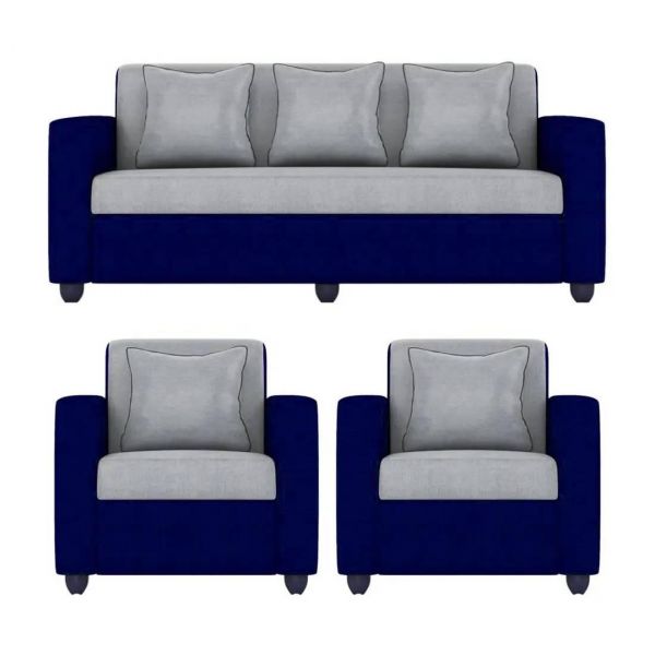 Detec™ Albania Fabric Grey and Blue Sofa Set
