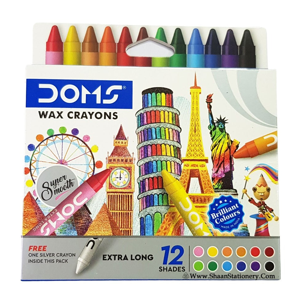 Doms Long Wax Crayons 12 Shades Pack of 100