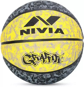Open Box Unused Nivia Graffiti Basketball Size 7 Black Yellow