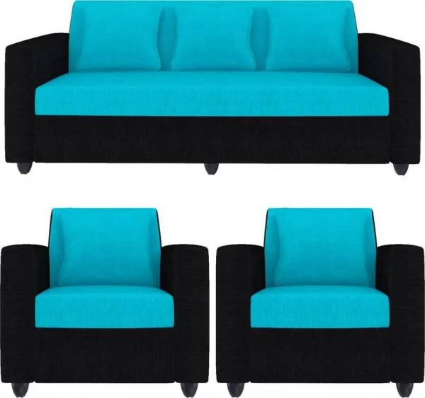 Detec™ Albania Fabric Aqua Blue and Black Sofa Set