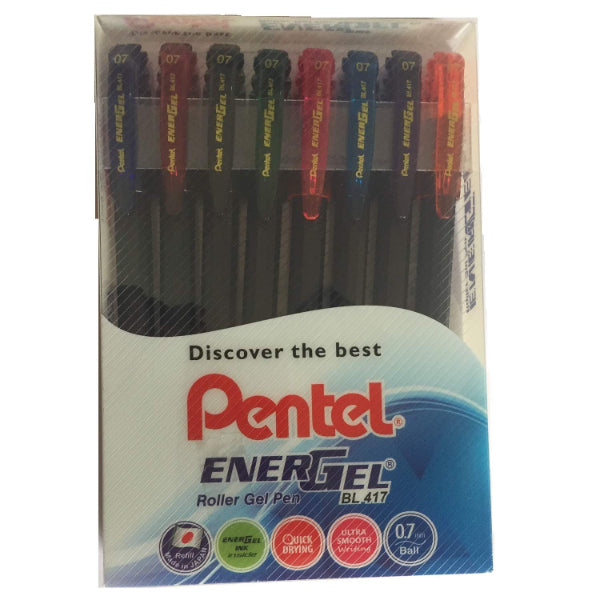Detec™ पेंटेल रोलर जेल पेन सेट - 8 का पैक (बहुरंगा)