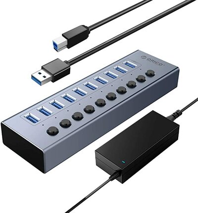 USB 3.0 हब ORICO संचालित 10 पोर्ट USB डेटा हब