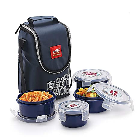 Cello Max Fresh Click Polypropylene Lunch Box Set 300ml 4 Pieces Blue Pack of 15
