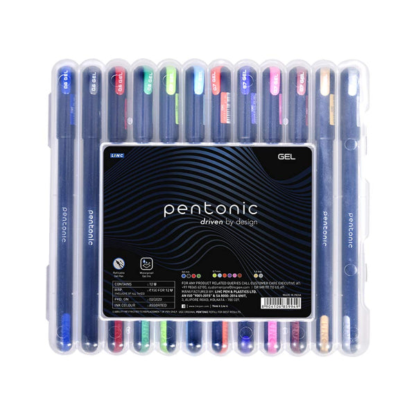 Detec™ पेंटोनिक मल्टीकलर जेल पेन सेट हार्ड बॉक्स केस के साथ (12 का पैक)