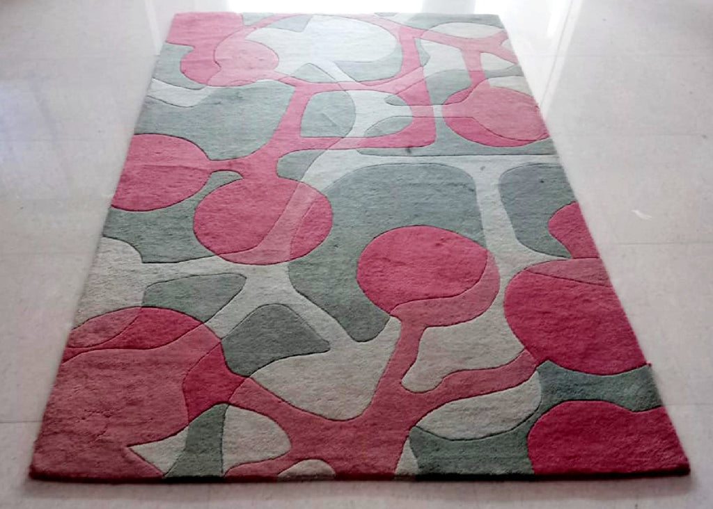 Detec™ Wool Hand Tufted Rug - Pink and Green
