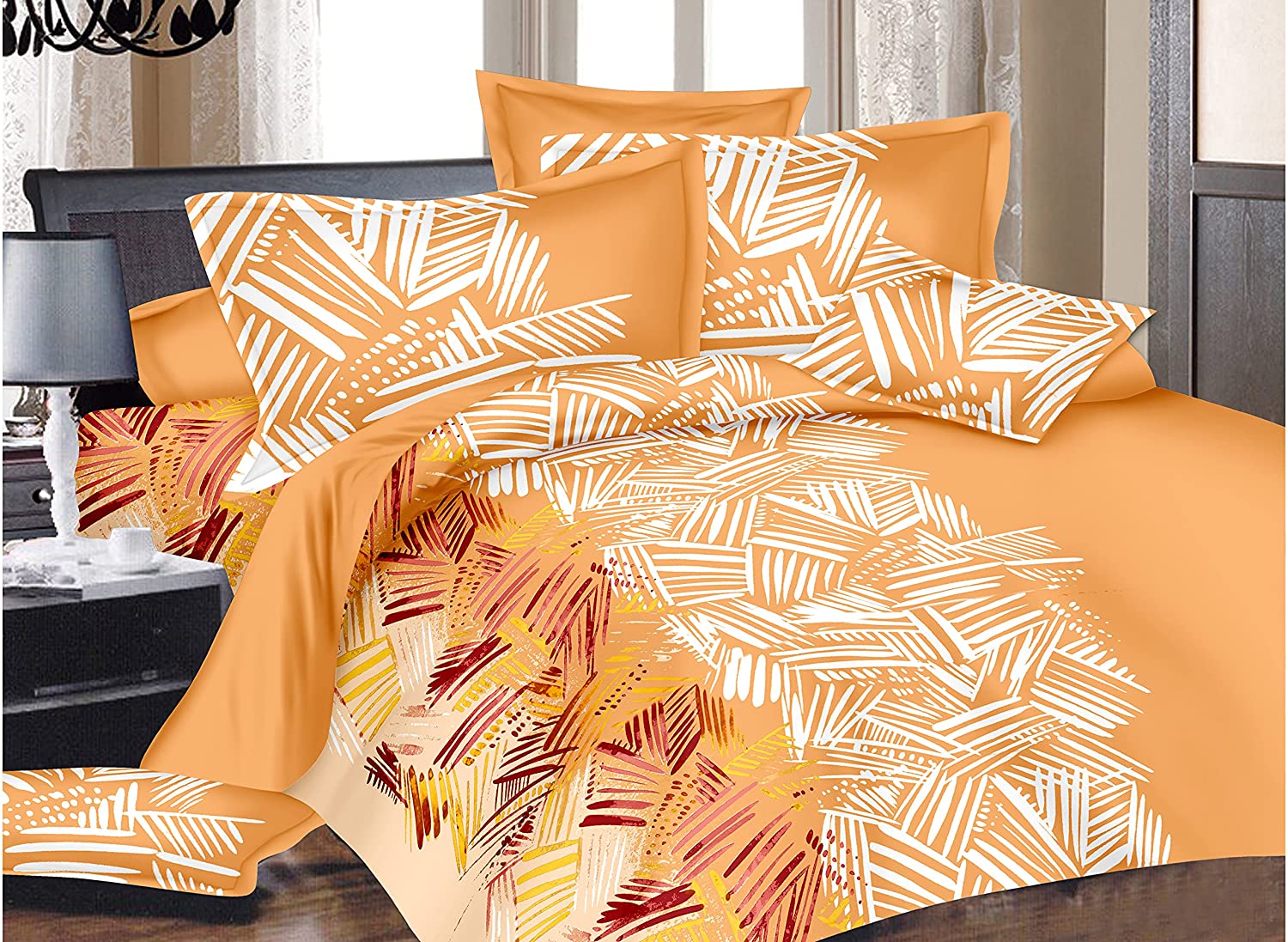 Sleeping Owls Satiny Printed 100% Soft Cotton 210 Tc Super King Bedsheet with 2Pc Pillow Cover-274 cm X 274 cm - S-108 (Faint Orange)