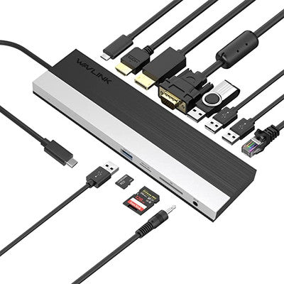 WAVLINK USB C Laptop Docking Station, 11 in 1 Triple Display Type C Adapter with DP